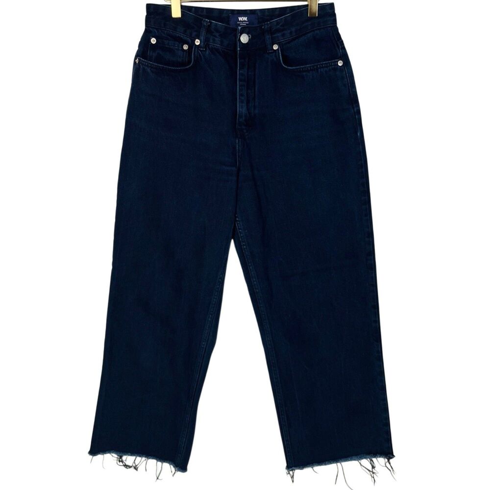 Wood Wood Women's Jeans Cropped 30x26 Organic Rigid Denim Straight Raw Hem $169
